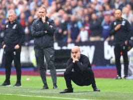 Guardiola watched on as his team failed to maintain their three point lead at the top of the table