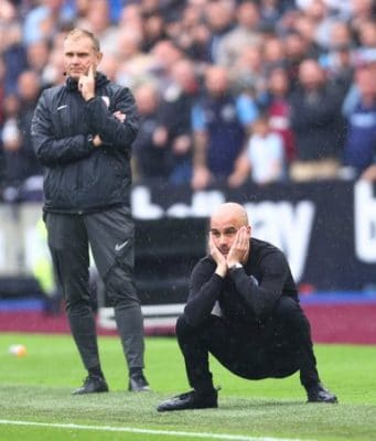 Guardiola watched on as his team failed to maintain their three point lead at the top of the table