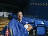 Cesar Azpilicueta wrapped in a Chelsea banner