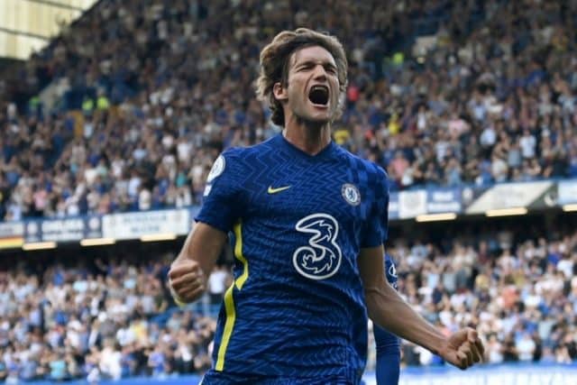 Marcos Alonso celebrates a goal for Chelsea passionately
