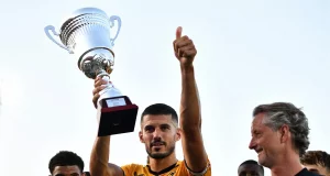 Wolves Captain Conor Coady holds the Championship title